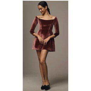 Hutch Long-Sleeve Square-Neck Velvet Mini Dress Dusty Rose Sz 4‎ New